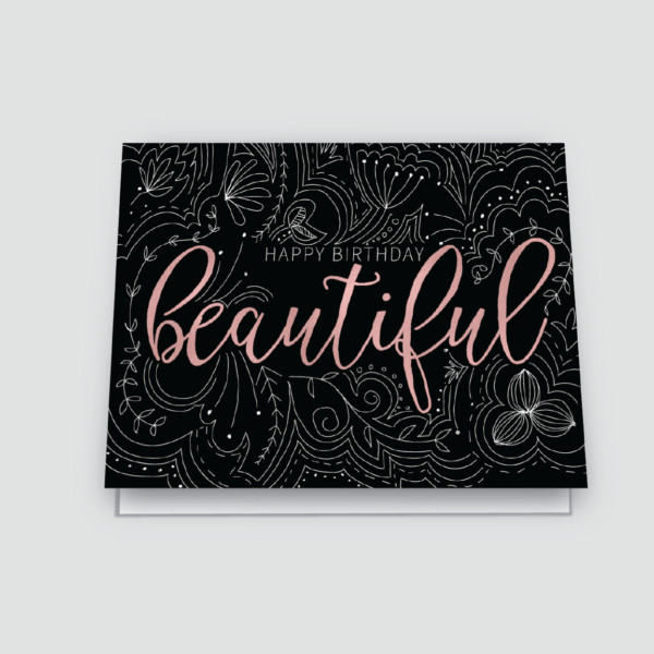 happy birthday beautiful greeting card - black