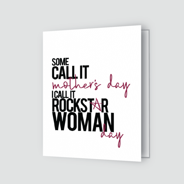 rockstar woman day greeting card - white